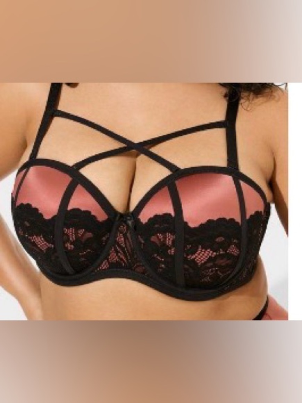 TORRID |Black Lace Bra with Rose Satin Cups | Size 48B
